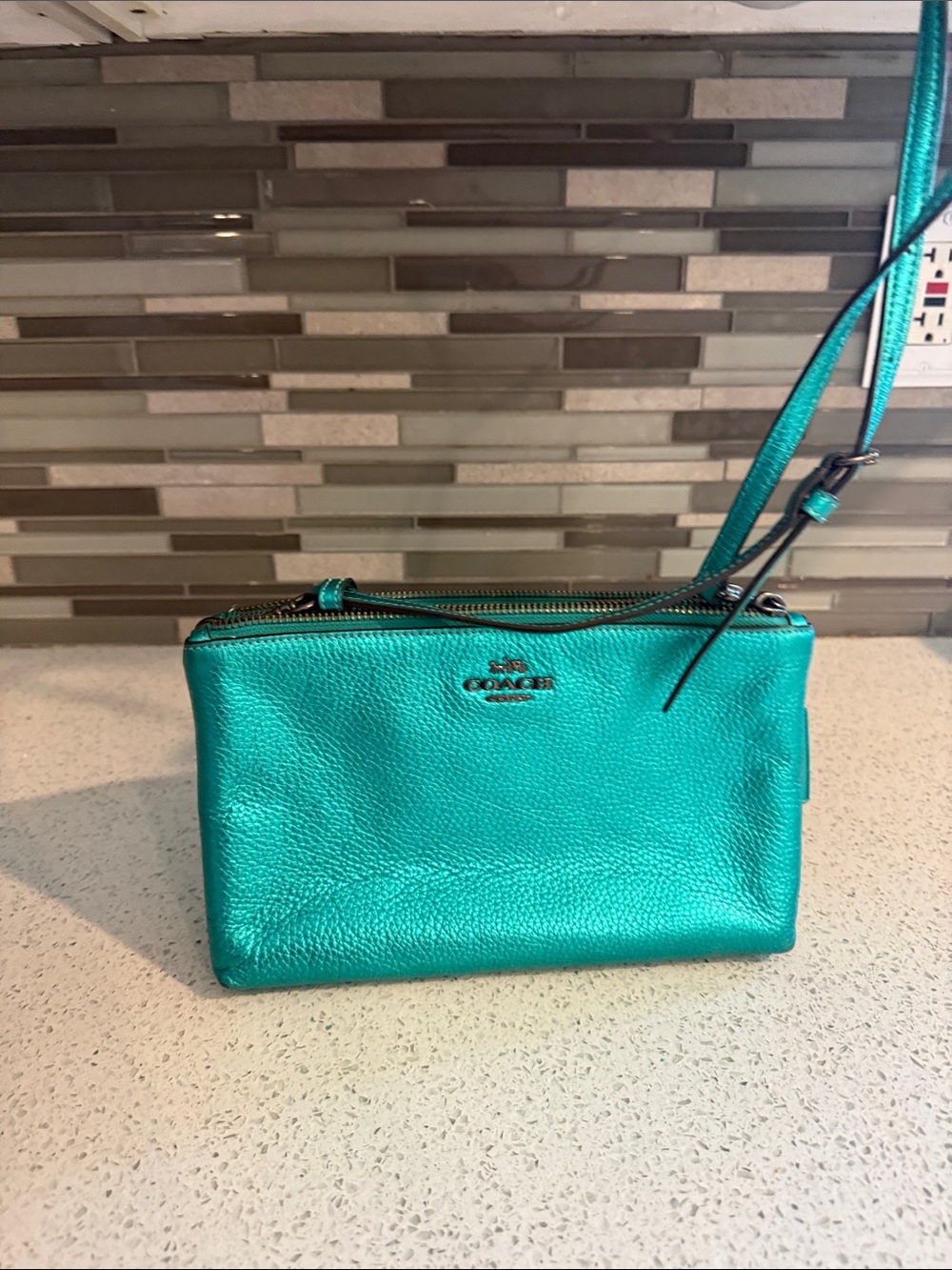 Coach Metallic Teal Leather Crossbody Bag - Picture 2 of 6